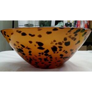 Vintage Leopard Bowl Art Glass Ombre Tortoiseshell Heavy Orange Brown/Dark Brown